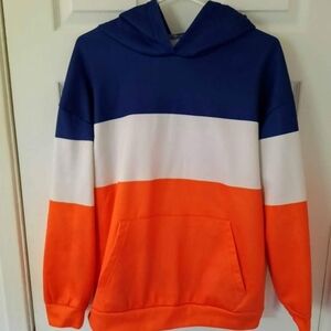 Men's Colorblock Hooded Sweatshirt in Blue, White & Orange